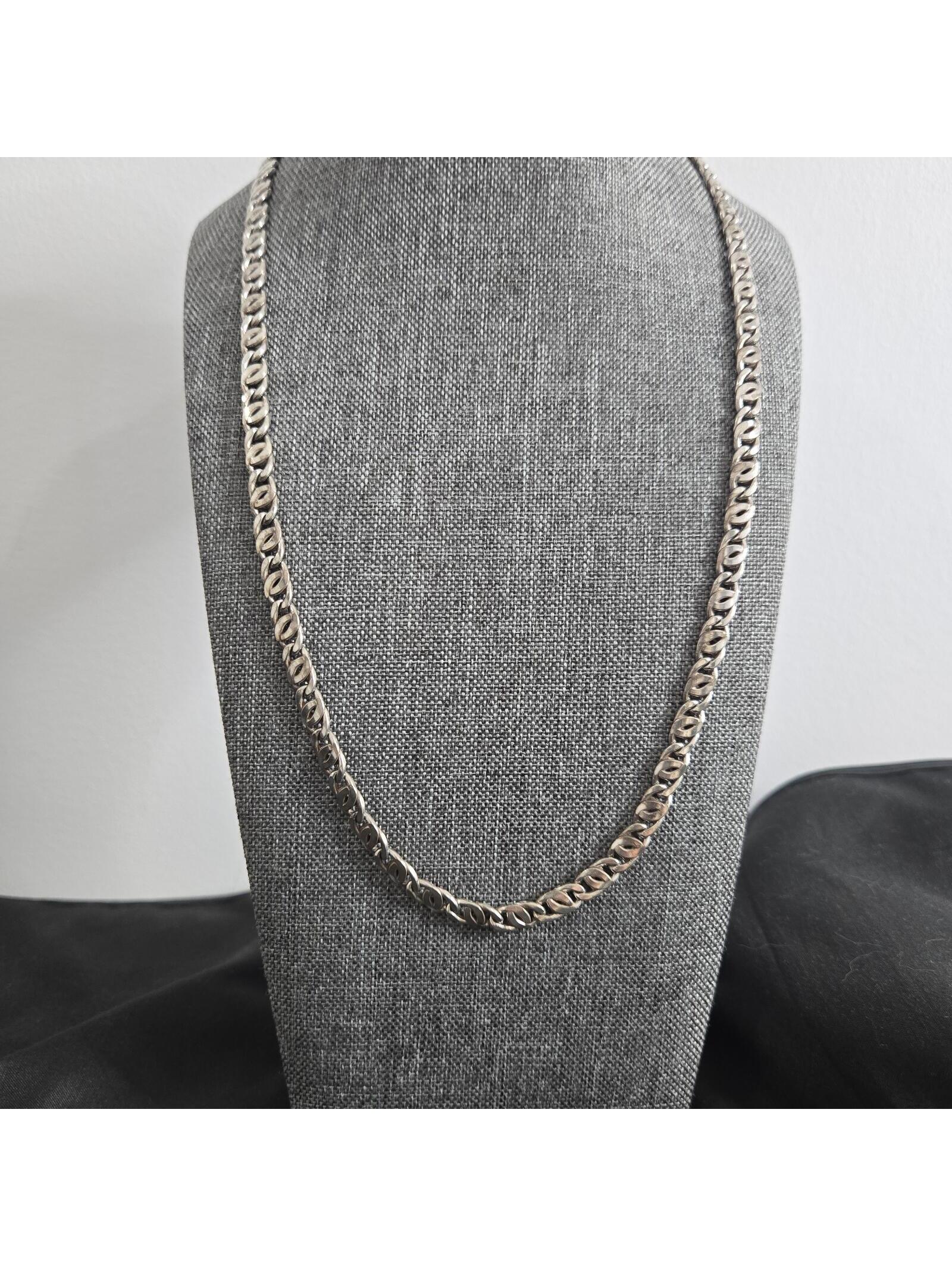 Vintage Sterling Silver Curb Link Chain Necklace Solid 925 Italy Heavy 24 Inch